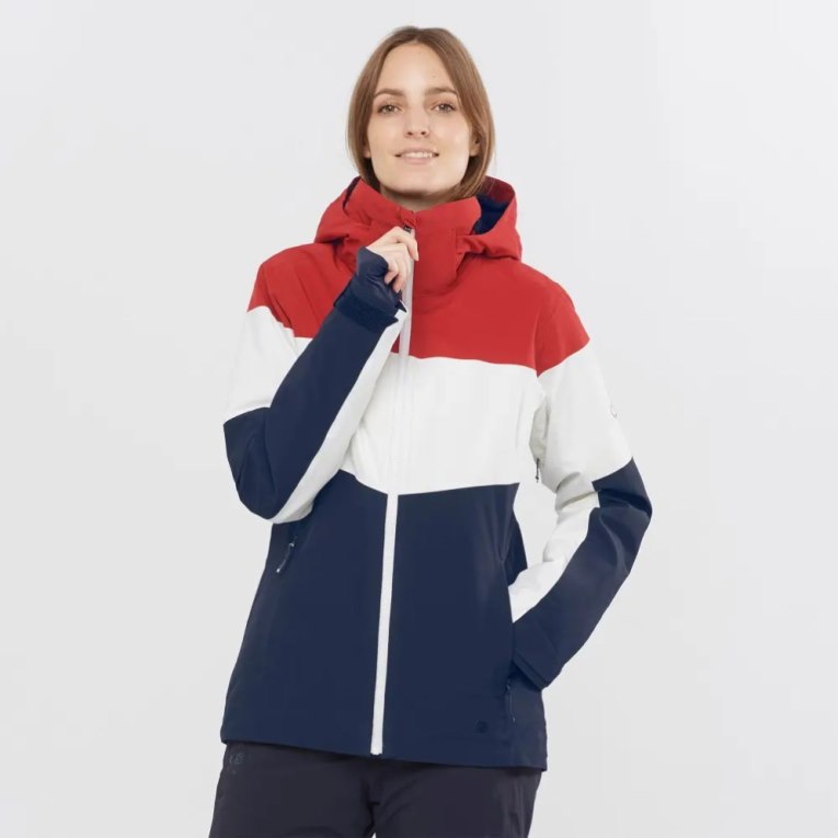 Chaquetas De Esquí Salomon Slalom Insulated Hoodie Mujer Rojos Blancos Azul Marino | MX ZRDL520